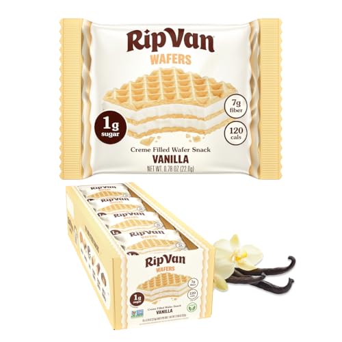 Rip Van Vanilla Keto Wafer Cookies, Healthy Vegan Snack, Non GMO, Low Carb, Low Sugar (1g), Low Calorie, 16 Count