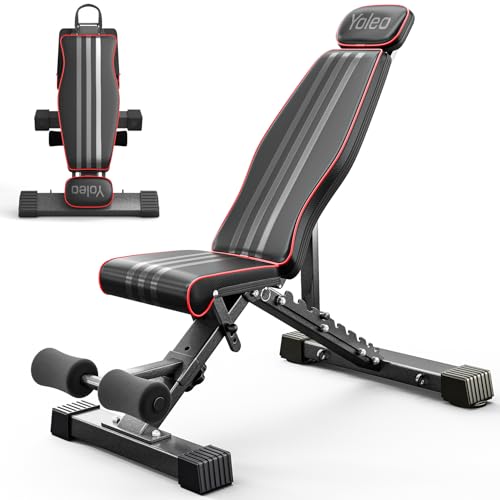 Yoleo Adjustable Weight Bench, 827LB Foldable Workout Bench with Extended Head/Neck Protection/Spine Support for Bench Press, Fast Folding Incline Decline Flat Bench