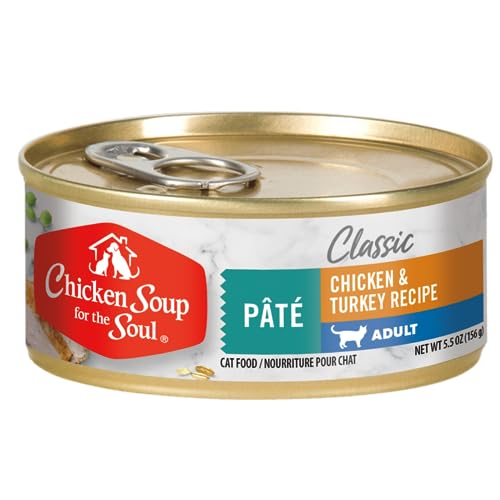 Chicken Soup for the Soul All Natural Premium Adult Wet Cat Food, Real Meat First Ingredient, No By-Products, Artificial Colors, Flavors or Preservatives, Chicken & Turkey Pate, 5.5oz (Pack of 24)