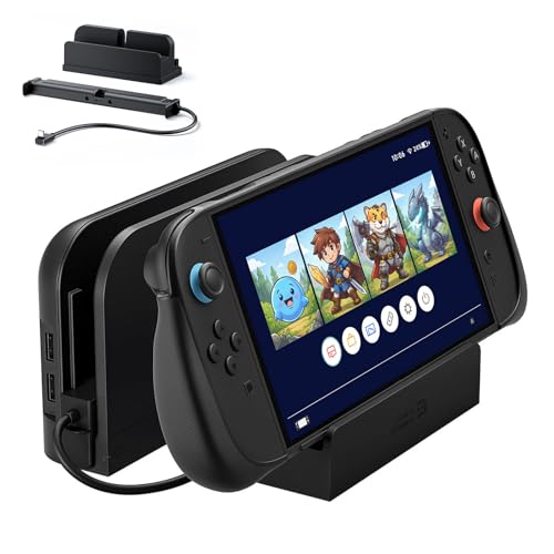 JSAUX Extender Cable with Stand for Switch 2 Dock, 35cm USB C Extension Cable for Thick Protective Cases, Fast Charging, 10Gbps Data, 4K@60Hz Video Output, 1:1 Dock Function Restore, Passive Cooling