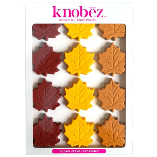 Knobēz: Decorative Knob Covers - Fall Leaf - 12pk - Stretch Over Hardware Decorations, Cozy Seasonal Autumn Colors, Kitchen-Bathroom-Dressers-Home