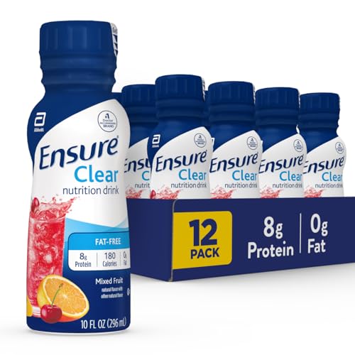 Ensure Clear Mixed Fruit Nutritional Drink | 8g Protein, 15 Vitamins & Minerals | Fat-Free | Ready to-Drink | Refreshing Taste | 10 fl oz, 12 Pack