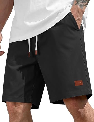 COOFANDY Mens Chino Shorts Cotton Drawstring Dress Shorts 9 Inch Inseam Relaxed Fit Stretch Casual Shorts Black