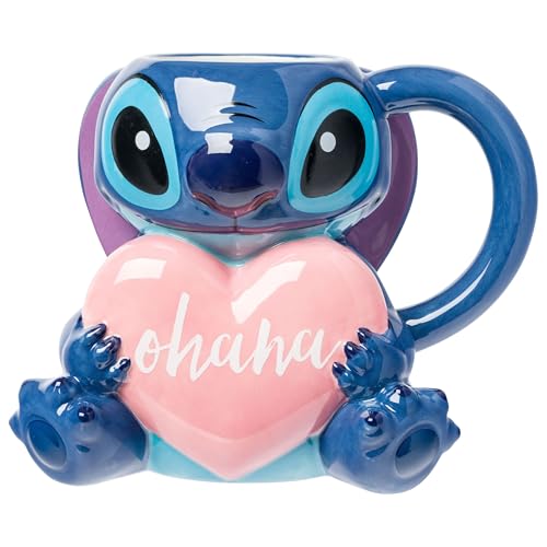 Silver Buffalo Lilo and Stitch Ohana Full Body Ceramic 3D Sculpted Mug Featuring Stitch, 20 Ounces