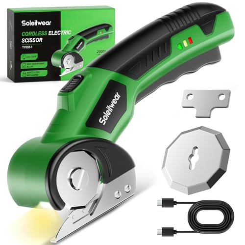Cardboard Cutter, Rechargeable Cordless Electric Scissors, 4V Upgrade Motor Electric Box Cutter with 2 Blades, Safety Lock & LED Light, Powerful Cutting for Cardboard Box, Plastic, Leather