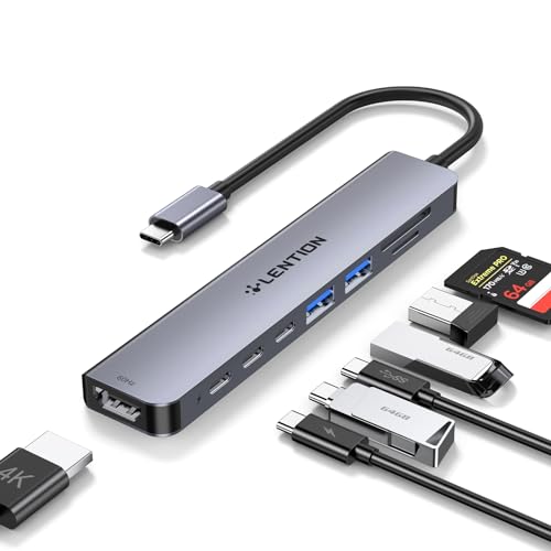 LENTION 8 in 1 USB C Hub with 4K@60Hz HDMI Adapter, 2 USB C Data Transfer & 2 USB 3.0 Port, 100W PD, SD/Micro SD Card Reader for 2025-2016 MacBook Pro/Air M5/M4, Mac, 2026 MacBook Neo, Surface Pro