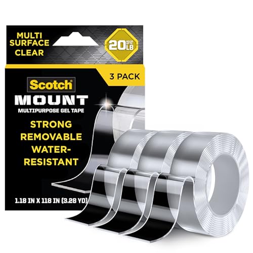 Scotch-Mount Multi-Purpose Gel Mounting Tape, Clear, 1 Roll, 1.18 in x 118 in, Holds up to 20 lb, Strong Holding Power 420-3M-3ES