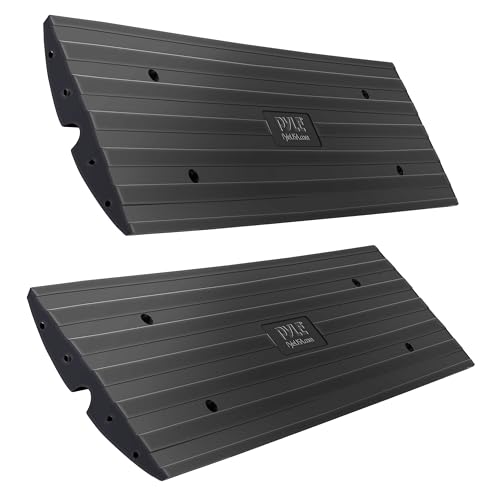 Car Vehicle Curbside Driveway Ramp - 4ft Heavy Duty Rubber Threshold Bridge Track Curb Ramp, for Loading Dock, Garage, Sidewalk, Truck, Scooter, Bike, Motorcycle, Wheelchair Mobility - Pyle PCRBDR21