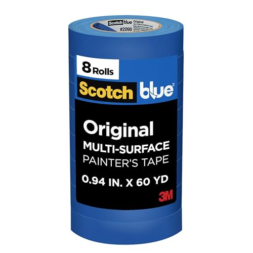 ScotchBlue Painter's Tape, 0.94" Width x 60 Yards, 8 Rolls, Blue, Multi-Surface, Indoor/Outdoor, 45% Renewable Resources, No Residue, DIY, Glass, Wood, 0.94 inches, Made in USA or Imported
