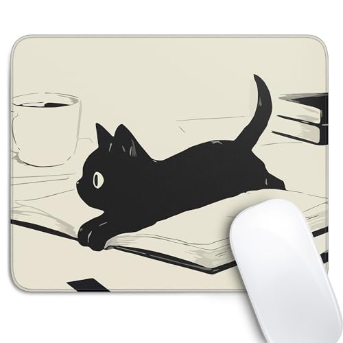 Cute Black Cat Mouse Pad,Kawaii Anime Cat Mouse Pads for Wireless Mouse Desk Accessories,10"X8" Travel Mousepad with Non-Slip Rubber Base, Stitched Edge Mouse Pads for Desk,Computers,Laptop,Office