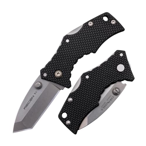 Cold Steel Micro Recon 1 2" 4034SS Tanto Point Blade 2.375" Griv-Ex Handle Folding Knife w/Tri-Ad Lock, Ambidextrous Pocket/Belt Clip