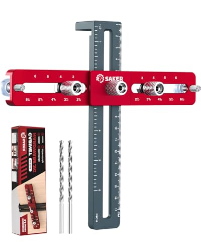 Saker Cabinet Hardware Doweling Jig - Cabinet Handle Template Tool for Knobs and Pull - Adjustable Self Centering Punch Locator Precise Woodworking Drill Guide (6.5" Jig Saw)