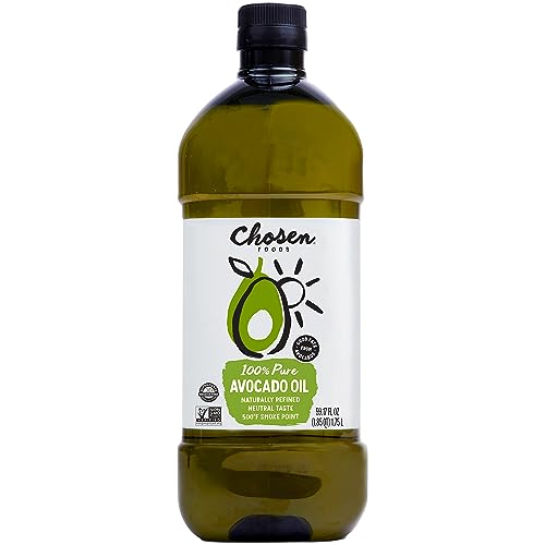 Chosen Foods 100% Pure Avocado Oil for Cooking - 1.75L - Made With Good Fats from Avocados, Naturally Refined, Never Adulterated, High Smoke Point, Non-GMO, Soy-Free, Canola Oil-Free, Gluten-Free, Keto