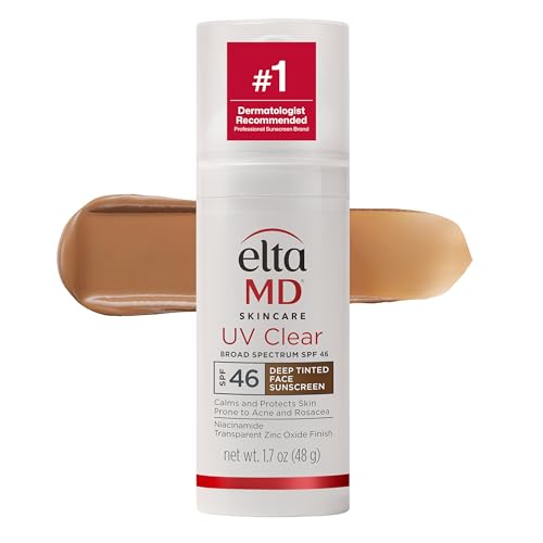 EltaMD UV Clear Deep Tinted Face Sunscreen, Oil-Free Face Moisturizer with SPF 46, Dermatology Tinted Moisturizer, Facial Travel Size Sunscreen with Zinc Oxide, 1.7 oz Pump
