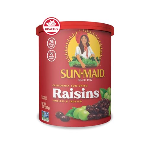 Sun-Maid California Sun-Dried Raisins - 13 oz Resealable Canister - Dried Fruit for Healthy Snacks, School Lunches, and Natural Sweeteners
