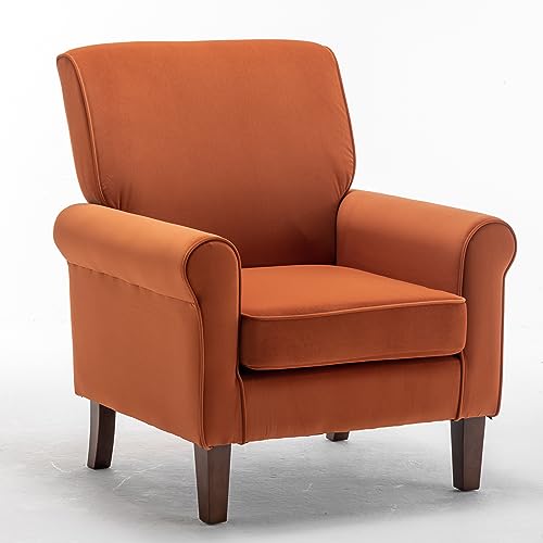 Container Furniture Direct Classic Accent Armchair with Birch Wood Frame and Comfortable Rolled Armrests, Arm Chairs for Living Room, Bedroom and Office Decor, Orange