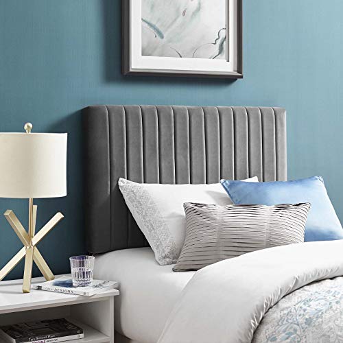 Modway Keira Channel Tufted Performance Velvet Upholstered Twin Headboard in Gray