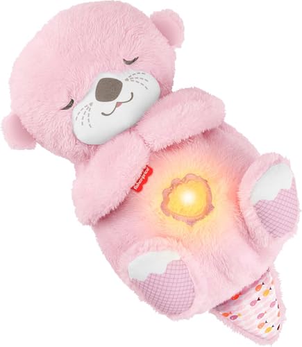 Fisher-Price Baby Toy Soothe ‘n Snuggle Otter, Pink Plush Portable Sound Machine with Breathing Motion & Lights for Newborns Ages 0+ Months