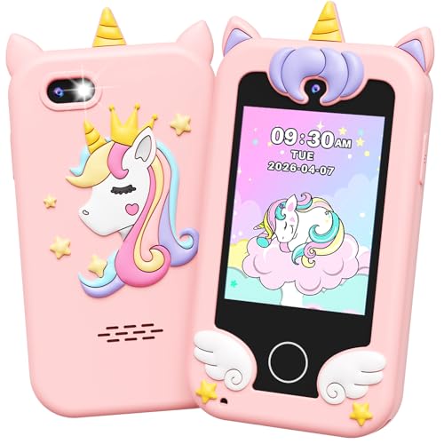 UCIDCI Unicorn Kids Smart Phone Toys for Girls Ages 3-7 with Dual Camera - Toddler Phone with Learning Games, Travel Toys with MP3 Music Player for Christmas, Birthday Gifts for 3 4 5 6 7 Year Old