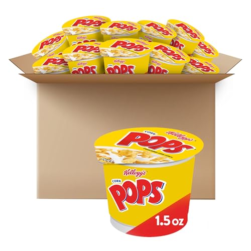 Kellogg's Corn Pops Cold Breakfast Cereal Cups, 8 Vitamins and Minerals, Kids Snacks, Original (12 Cups)
