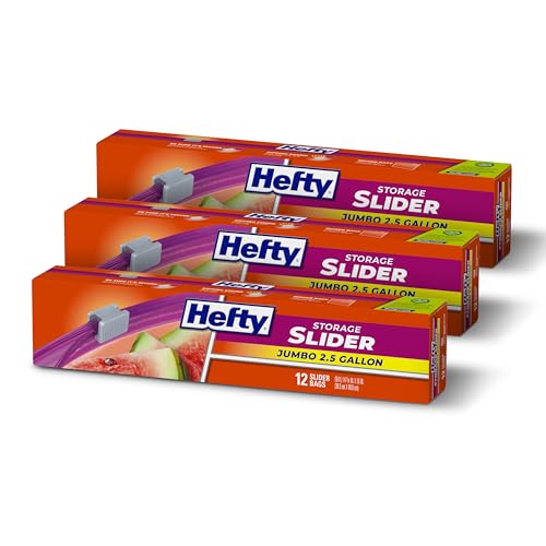 Hefty Slider Jumbo Storage Bags,2.5 Gallon Size,12 Count (Pack of 3)