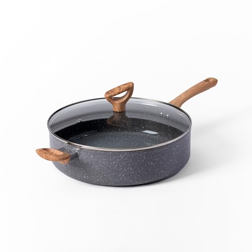 T-fal Revive Ceramic Nonstick Frying Pan with Lid, 6 Qt, Oven Safe to 350°F Cookware, Skillet Pots and Pans, Grey Granite