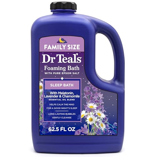 Dr Teal's Foaming Bath with Pure Epsom Salt, Sleep Blend with Melatonin, Lavender & Chamomile Essential Oils, 62.5 fl oz
