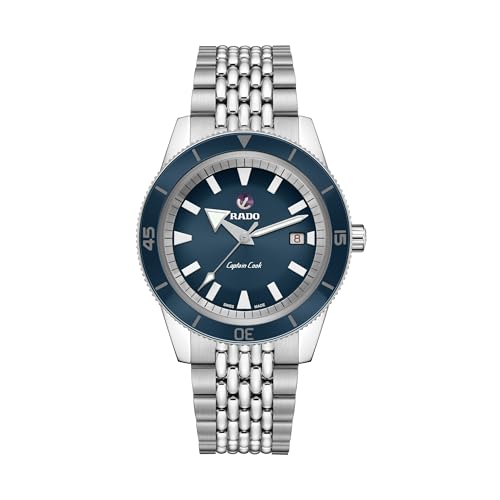 Rado - Captain Cook - Men's Automatic Swiss Watch - 42mm Blue Dial with Date - Silver Stainless Steel Bracelet - R32505203