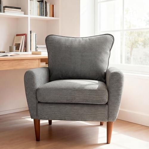 OLIXIS Comfy Accent Chair for Living Room Bedroom and Waiting Room, Upholstered Mid-Century Reading Chair with Pillow and Solid Wood Legs, Wide Singe Modern Lounge Sofa (Gray)
