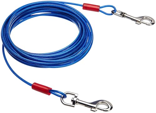Amazon Basics Tie-Out Cable for Dogs up to 60 lbs, 25 feet, Lightweight, Durable Superior Clips, Blue