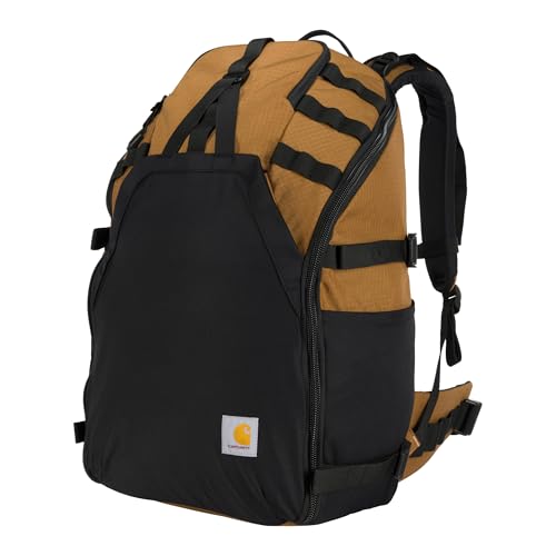 Carhartt 45L Nylon Internal Frame Hiking Backpack, Durable Camping & Backpacking Pack with Hydration Port, Camping Daypack for Men & Women, Brown