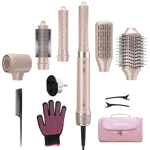 Mythsight StyleVibe 6-in-1 Air Styler, Dual Voltage Hair Dryer & Blow Dryer Brush with Travel Case - Auto Wrap Curls (L/R), Fast Drying, Thermal Brush for Blowouts & Frizz-Free Volume, No Heat Damage