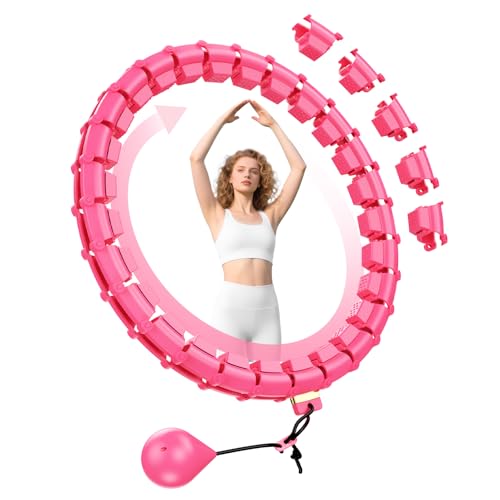 HOELLL 65 Inch Adjustable Fitness Waist Hoop – 32 Detachable Links, Quiet Non-Drop Fitness Tool for Adults Weight Loss, Plus Size Exercise Hoop for Women & Beginners (Red)