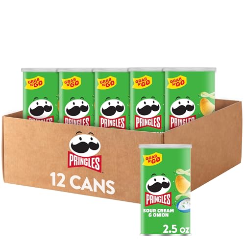 Pringles Potato Crisps Chips, Lunch Snacks, Office and Kids Snacks, Grab N' Go, Sour Cream and Onion, 1.88 Pounds (12 Cans)