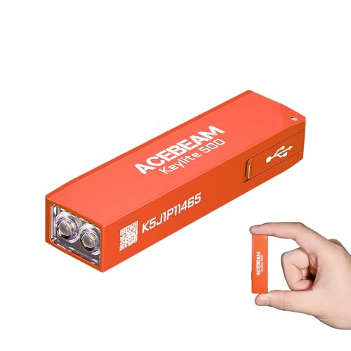 ACEBEAM Keylite 500 High Lumens Keychain Flashlight Rechargeable, Ultra-Compact Flat Pocket EDC Flashlight with Dual LEDs, 6 Modes, Type-C Charging, Small MINI Flash Light for Emergency, Home, Outdoor