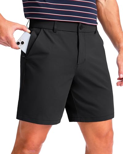 Men's Golf Casual Shorts 7 Inch Inseam with 5 Pockets Lightweight Stretch Waist Dress Work Short Quick Dry Hybrid for Men (Black, L7, W40)
