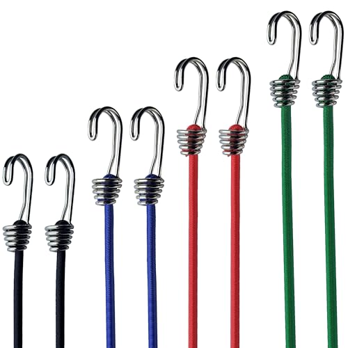 YELIER Bungee Cords with Hooks - 6mm Small Bungee Cords, 8-Piece Set - Black, White, & Multi-Color Options for Outdoor, Camping, and Storage (Mix-Colors, 6mm 8piece Set)