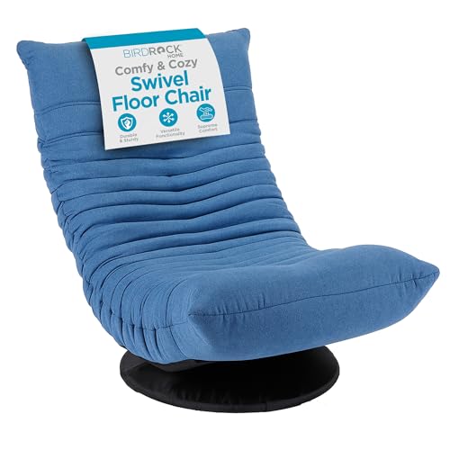 BIRDROCK HOME Swivel Floor Chair - 360 Adjustable Memory Foam Lounge Seat - Gaming - Comfortable Back Support - Cushion Dorm Rocker - Comfy for Reading Game Meditating - Fully Assembled (Blue)