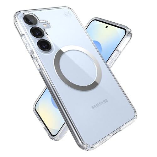 Speck Samsung Galaxy S25 Plus Case - Magnet Case,13-Foot Drop Protection,Anti-Yellowing -Samsung S25 Plus Case Magsafe-Raised Bezel & Enhanced Buttons - Presidio Perfect-Clear -Clear/Chrome(Pack of 1)