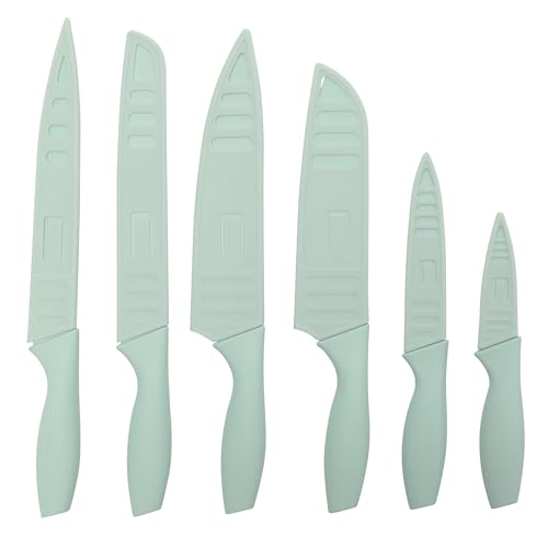 Gibson Home Bostonville 12 Piece Kitchen Knives Set W/Blade Guards/Sheaths, Chef Knife Sets With Nonstick Blades - Blue