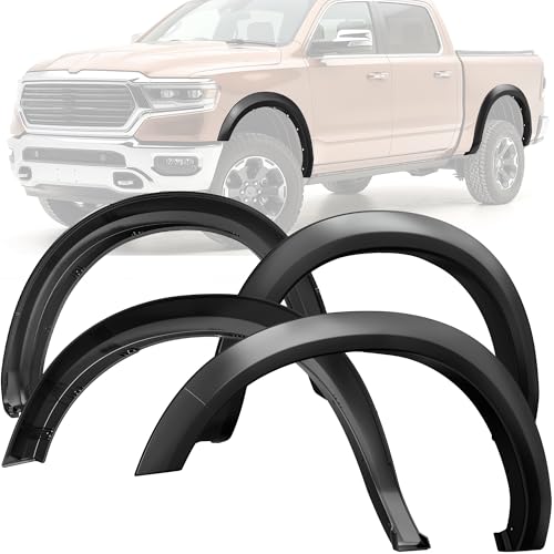 YITAMOTOR Front Rear Fender Flares Compatible with 2009-2018 Dodge Ram 1500, 2019-2022 1500 Classic, Truck Wheel Fenders, Smooth Black Well Guards