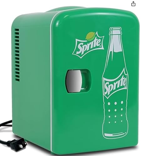 Coca-Cola Sprite 4L Cooler/Warmer w/ 12V DC and 110V AC Cords, 6 Can Portable Mini Fridge, Personal Travel Refrigerator for Snacks Lunch Drinks Cosmetics, Desk Home Office Dorm, Green