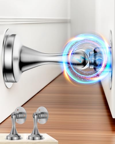 Door Stoppers Magnetic Door Catch - 2 Pack Stainless Steel Heavy Duty Door Holder Stops for Bottom Top of Door - Wall Floor Mounting No Drill Strong Adhesive & Screws Strong Magnet Keep Door Open