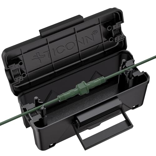 TICONN Outdoor Electrical Box, IP54 Splash-Proof Outdoor Extension Cord Cover, Protects Power Strip, Plug, Socket, Timer, Holiday Lights (Black, Small)