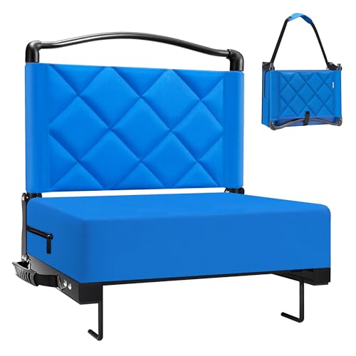 Kaganoon Stadium Seats with Back Support Cushion, Folding Stadium Seats for Bleachers Hold up 400lbs, Wide Bleacher Seat with Shoulder Strap & Handle Comfort for Sports Events (Blue, 1pcs)