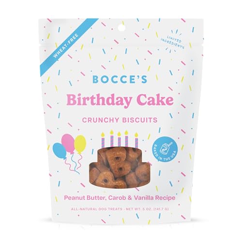 Bocce's Bakery Birthday Cake Treats for Dogs - Special Edition Wheat-Free Dog Treats, Made with Real Ingredients, Baked in The USA, All-Natural Peanut Butter Vanilla Biscuits, 5 oz