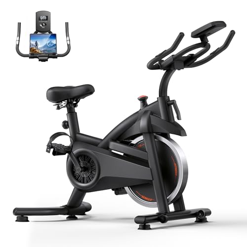 CURSOR FITNESS Exercise Bike, Brake Pad Stationary Bike for Home with Exclusive App,Friction -330-Carbon Black