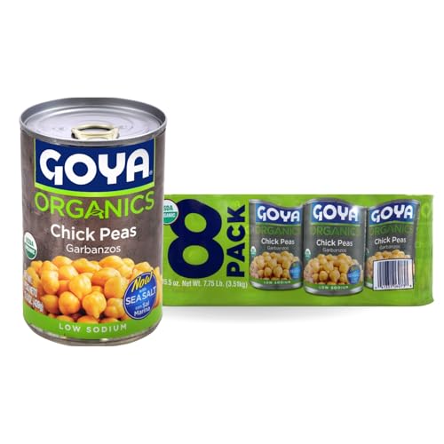 Goya Organic Chick Peas Garbanzo Beans, Low Sodium with Sea Salt, 15.5 Ounce (Pack of 8)