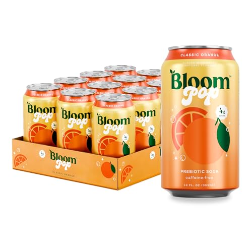 Bloom Pop Prebiotic Soda 12 Pack, Classic Orange Flavor, 12oz Cans | Prebiotic Soda for Gut Health, Low Calorie Soda, No Caffeine, Healthy Soft Drink Alternative