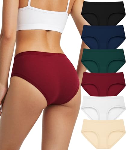 Cuweni Women's Cotton Underwear Full Coverage Soft Briefs Stretch Comfortable Low Rise Breathable Ladies Hipster Panties 6 Pack (US, Alpha, Medium, Regular, Regular, 6 color packs)
